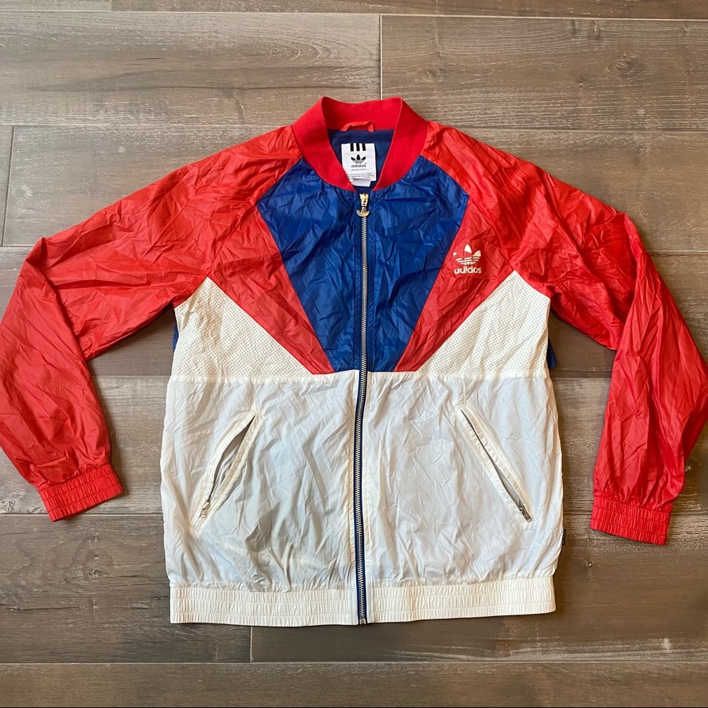 Adidas Retro Windbreaker Jacket Men’s Color Block USA Red Blue White Vtg